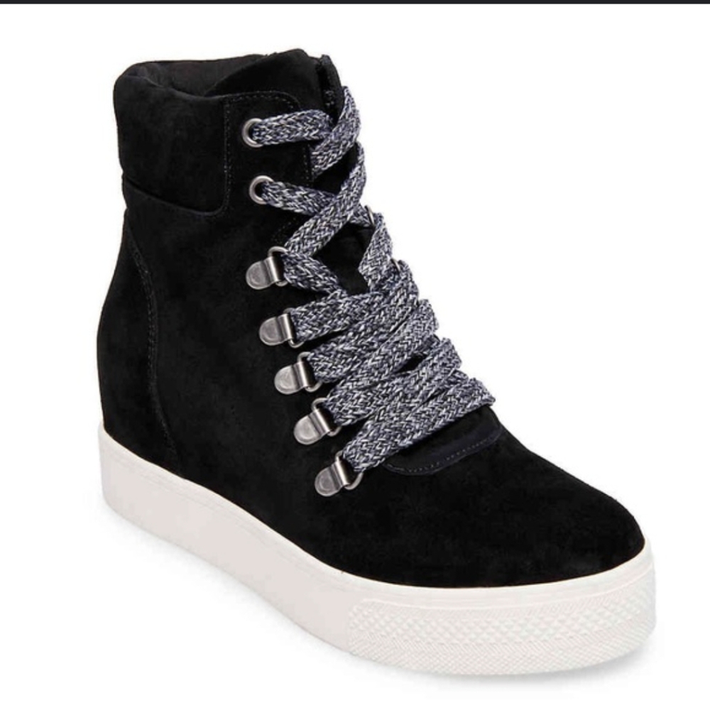 Steve Madden Catch Black Suede Wedge Sneakers